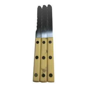 Vintage Set of 3 Simmons Steak Knives White Celluloid Handles Lot MCM Retro